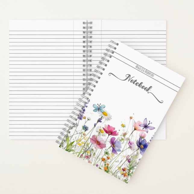 Meadow wildflower butterflies personal name script notebook (Inside)