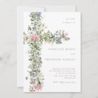 Meadow wildflower cross Baptism Christening Blue