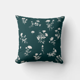 Meadow wildflower delicate teal pattern cushion