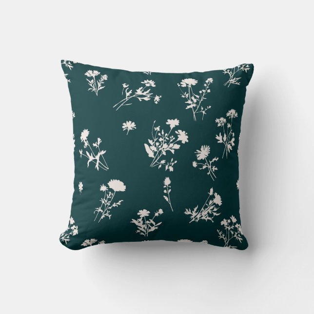 Meadow wildflower delicate teal pattern cushion (Front)