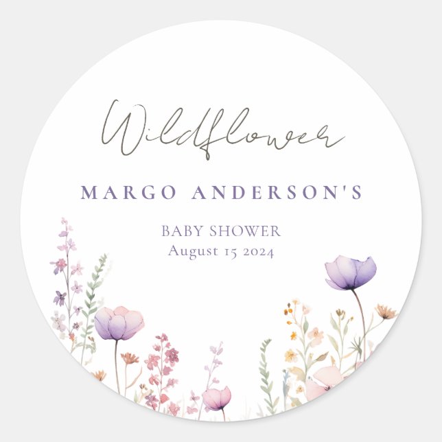 Meadow Wildflower Field Baby Shower Woodland Classic Round Sticker (Front)