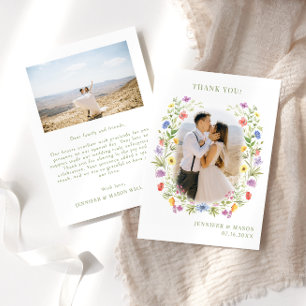 Meadow wildflower floral wreath Wedding Photo Thank You Card