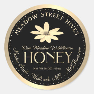 Meadow Wildflower Honey Native Sunflower on Black Classic Round Sticker