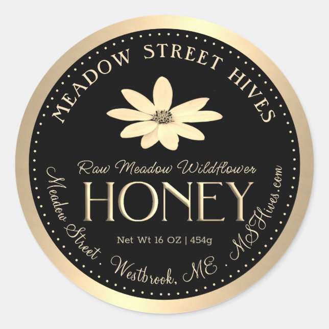 Meadow Wildflower Honey Native Sunflower on Black Classic Round Sticker (Front)