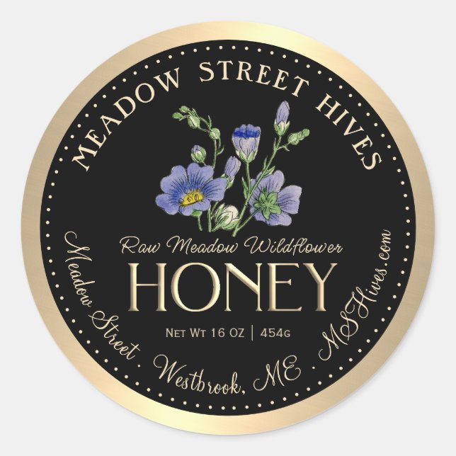 Meadow Wildflower Honey Spring Ephemerals on Black Classic Round Sticker (Front)