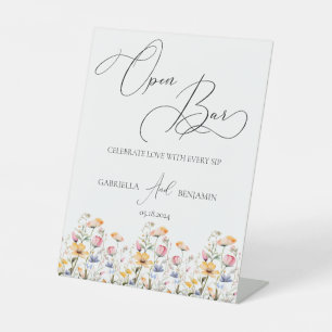 Meadow Wildflower Open Bar Wedding Tabletop Pedestal Sign