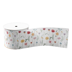 Meadow Wildflower Pattern Cottagecore Boho Vibe Grosgrain Ribbon