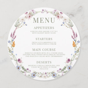 Meadow wildflower rustic round Menu Card For Plate