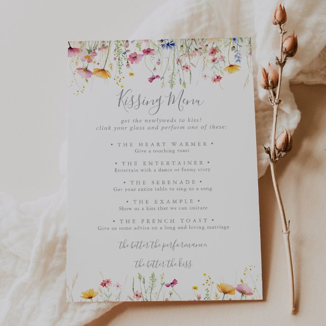 Meadow Wildflower Wedding Kissing Menu Game Card (Creator Uploaded)