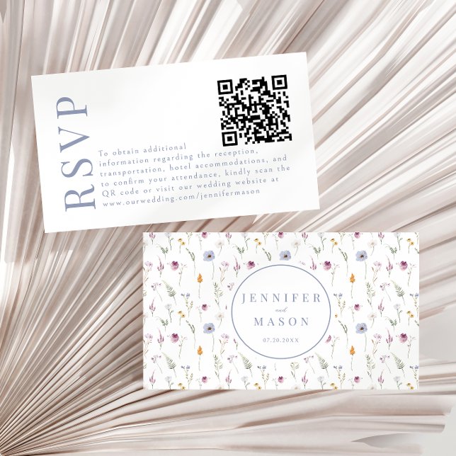 Meadow wildflower wedding RSVP QR code cards (Creator Uploaded)