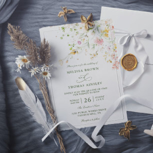 Meadow Wildflowers Boho Budget QR Code Wedding Invitation