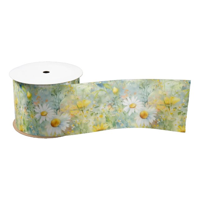 Meadow Wildflowers Elegant Summer Nature Boho Satin Ribbon (Spool)