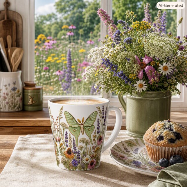 Meadow Wildflowers Luna Moth Botanical  Latte Mug (Creator Uploaded)