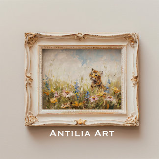 Meadow Wildflowers Painting Tiger Wild Animal Poster