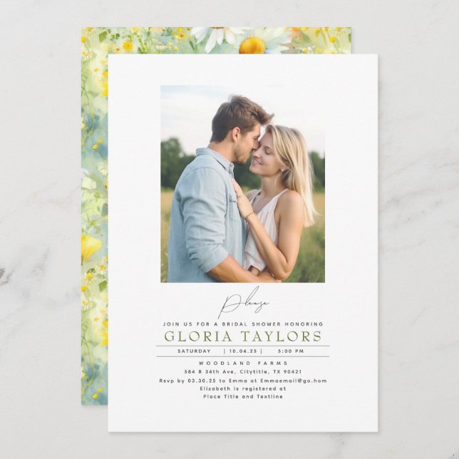 Meadow Wildflowers Summer Boho Bridal Shower Photo Invitation (Front/Back)