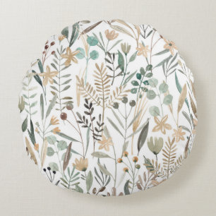 Meadow Wildflowers: Watercolor Charm. Round Cushion