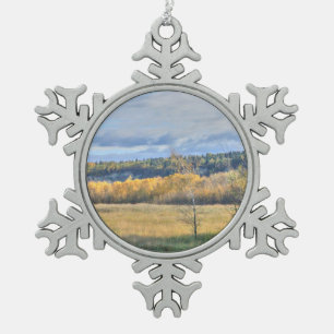 Meadow with Aspens Snowflake Pewter Christmas Ornament