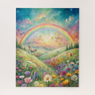 Meadow with Flowers and Butterflies and a Rainbow Jigsaw Puzzle