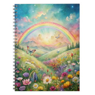 Meadow with Flowers and Butterflies and a Rainbow Notebook