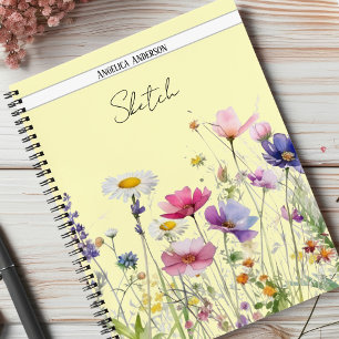 Meadow with Watercolor wildflowers Notebook