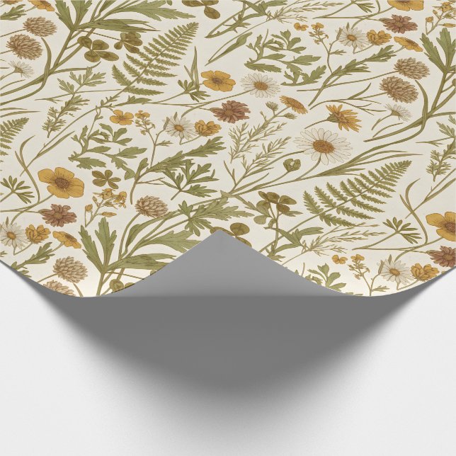 Meadowcore Botanical Illustrations Flowers Grasses Wrapping Paper (Corner)