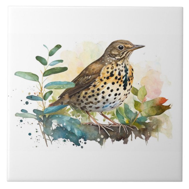 Meadowlark On a Solid White Background On A Branch Ceramic Tile (Front)