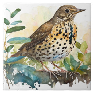 Meadowlark On a Solid White Background On A Branch Ceramic Tile