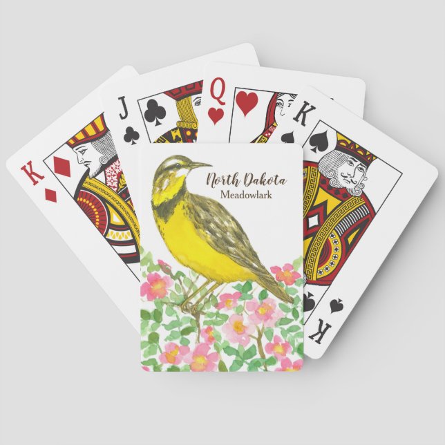 Meadowlark Wild Rose North Dakota Playing Cards (Back)