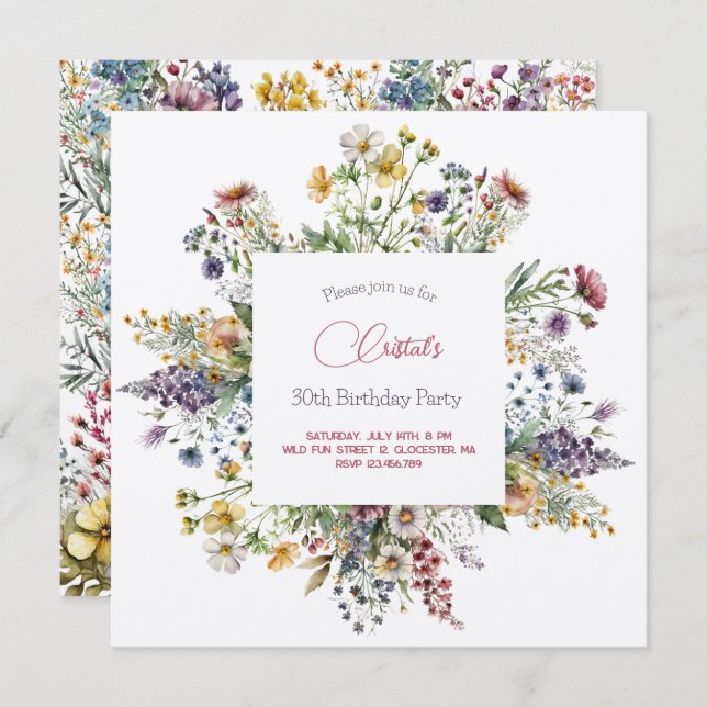 Meadows flowers adults Birthday invitation (Front/Back)