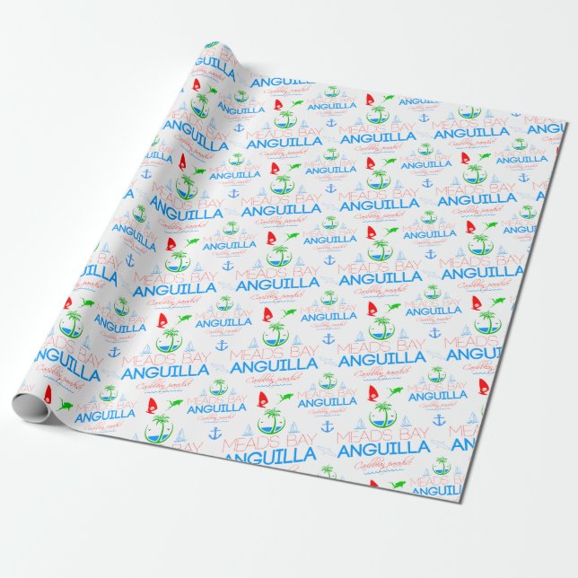 Meads Bay, Anguilla Colour Text, Images Pattern  Wrapping Paper (Unrolled)