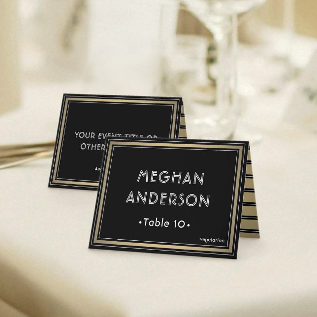 Meal Choice Elegant Black & Gold Border Place Card (Creator Uploaded)