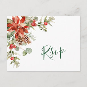 MEAL CHOICE Elegant Red Poinsettia Wedding RSVP Postcard