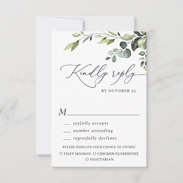 MEAL CHOICE Eucalyptus Watercolor Floral Wedding RSVP Card (Front)