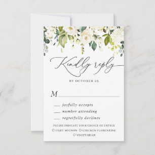 MEAL CHOICE Eucalyptus White Roses Floral Wedding RSVP Card