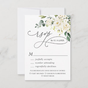 MEAL CHOICE Eucalyptus White Roses Floral Wedding RSVP Card