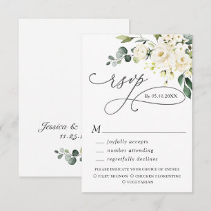 MEAL CHOICE Eucalyptus White Roses Floral Wedding RSVP Card