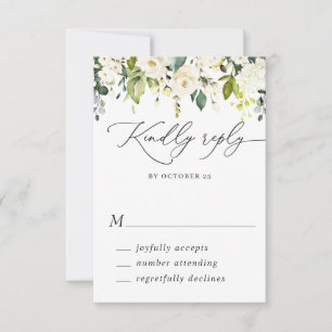 MEAL CHOICE Eucalyptus White Roses Floral Wedding RSVP Card