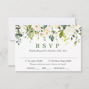 MEAL CHOICE Eucalyptus White Roses Floral Wedding RSVP Card