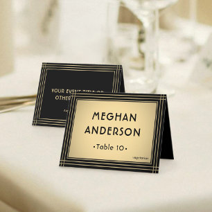 Meal Choice & Name Elegant Black & Gold Place Card