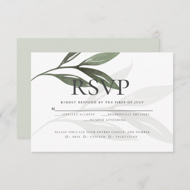 Meal Choice RSVP | Sage Green Watercolor Leaves Invitation (Front/Back)