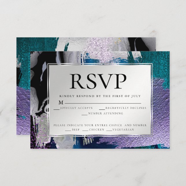 Meal Choice RSVP | Silver Metallic Teal Lilac Invitation (Front/Back)