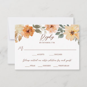 Meal Choice Rustic Watercolor Autumn Floral RSVP Card