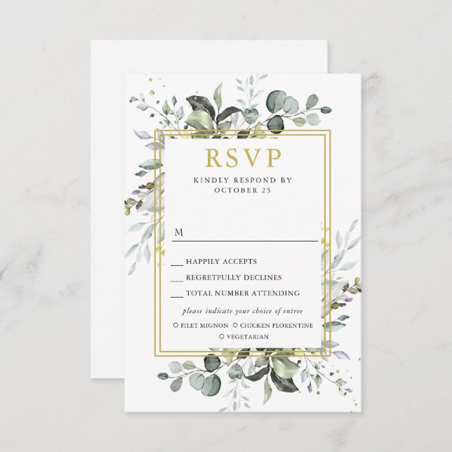MEAL CHOICE Simple Elegant Eucalyptus Wedding RSVP Card (Front/Back)