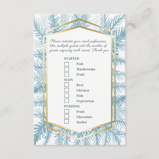 Meal choice winter event blue spruce art enclosure card (Front)