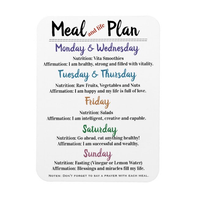 Meal Plan with Affirmations Magnet (Vertical)