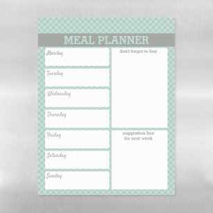 Meal Planner and Shopping List - Mint Ice and Grey Magnetic Dry Erase Sheet