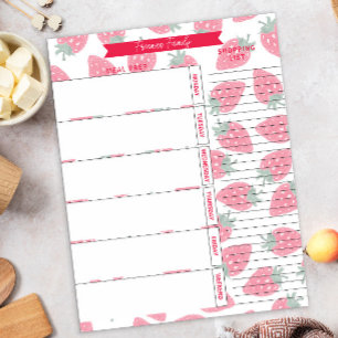 Meal Planner & Shopping List Strawberry Pattern Notepad