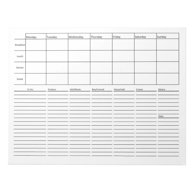 Meal Planning & Grocery List Notepad (Front)