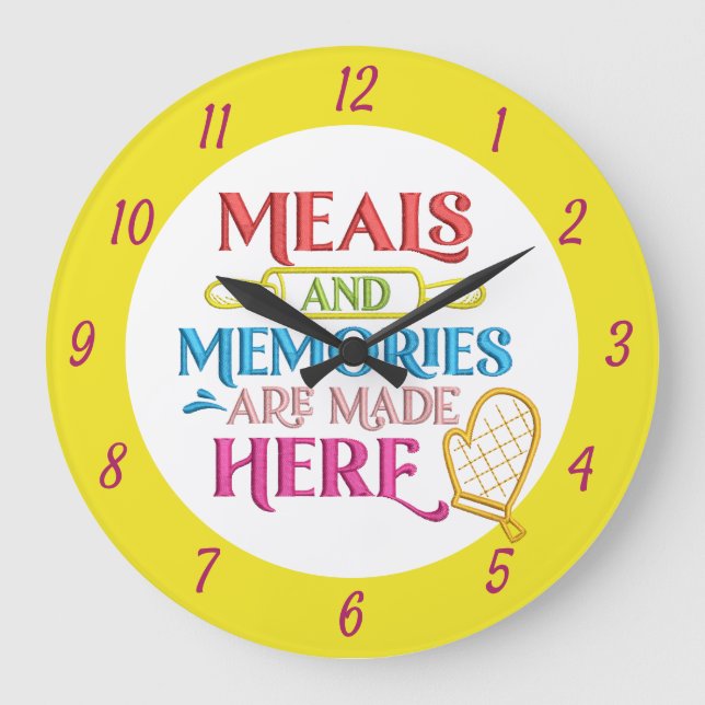 Meals Memories Quote Kitchen Dining Design Large Clock (Front)