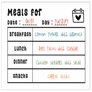 Meals Planner Breakfast Lunch Dinner Planning Rubber Stamp